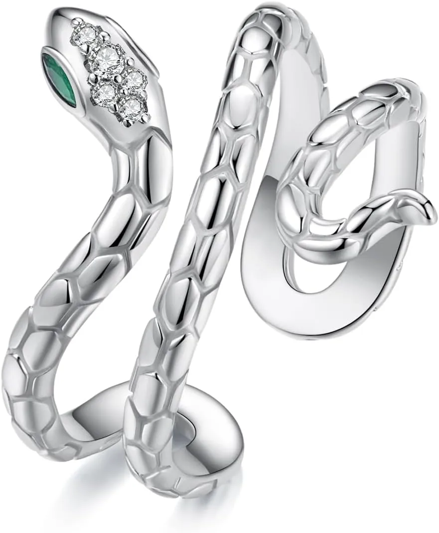 WOSTU Multi-layer Snake Open Ring White Gold Plated Animal Adjustable Rings for Women Stackable Rings Fine Jewelry