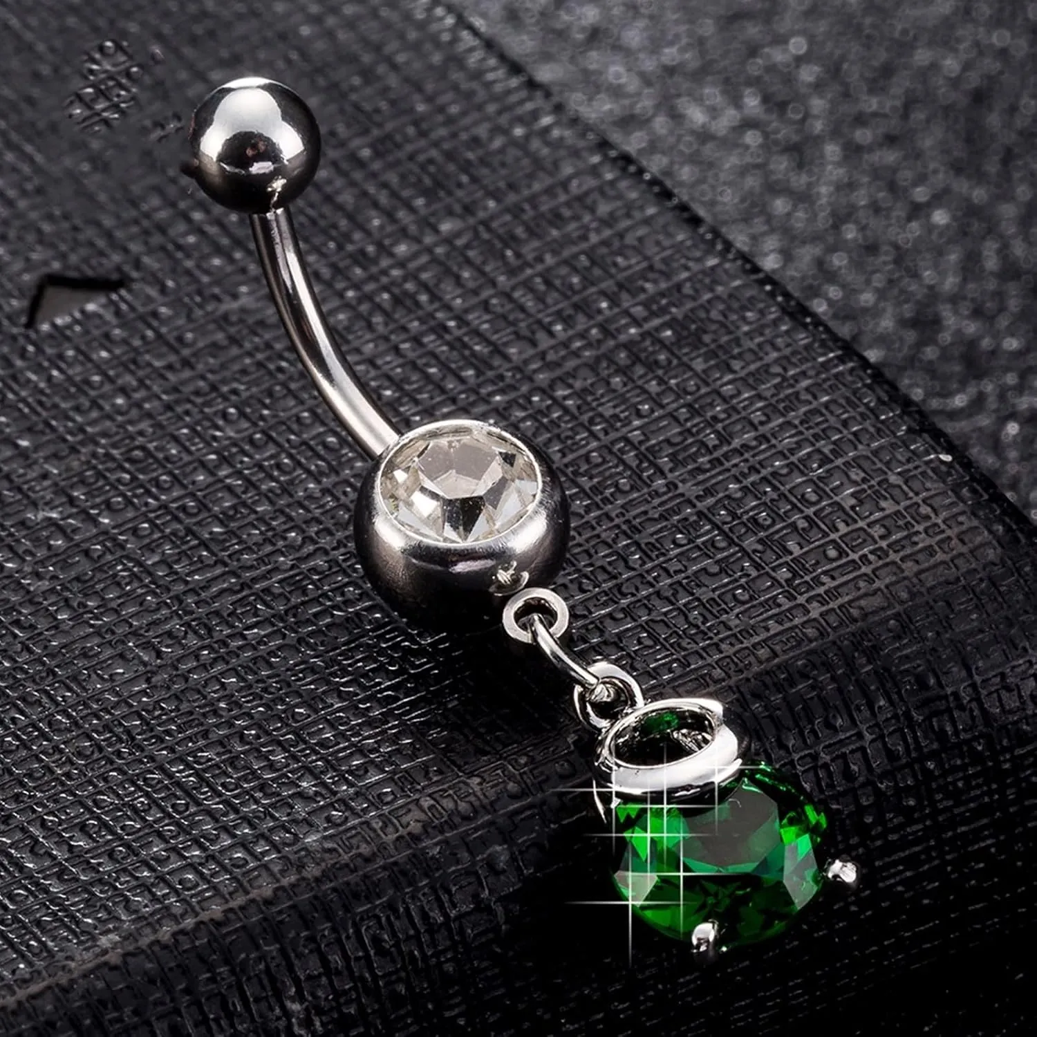 Wycian Belly Button Rings Halloween, Silver Belly Chain Cubic Zirconia Surgical Steel Round 3.65G for Women Girls Body Piercing Jewelry
