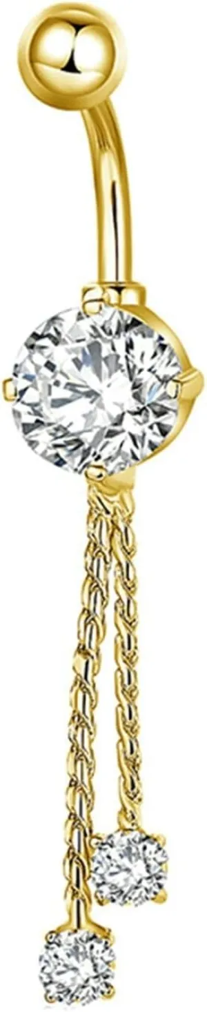 Wycian Belly Piercing Jewelry, Belly Button Ring Crystal Stone Cubic Zirconia White Alloy Tassel Dangle 2.5G for Women Girls Body Piercing Jewelry