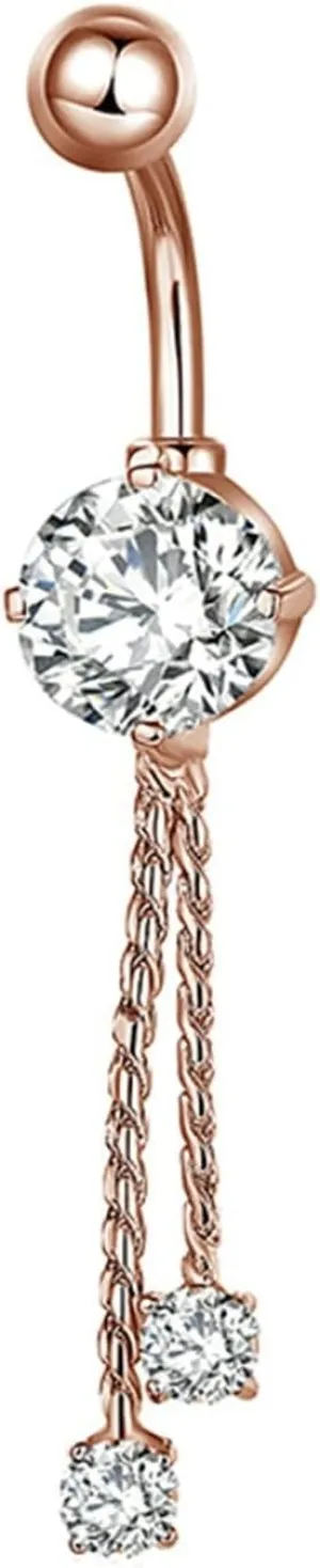 Wycian Belly Piercing Jewelry, Belly Button Ring Crystal Stone Cubic Zirconia White Alloy Tassel Dangle 2.5G for Women Girls Body Piercing Jewelry