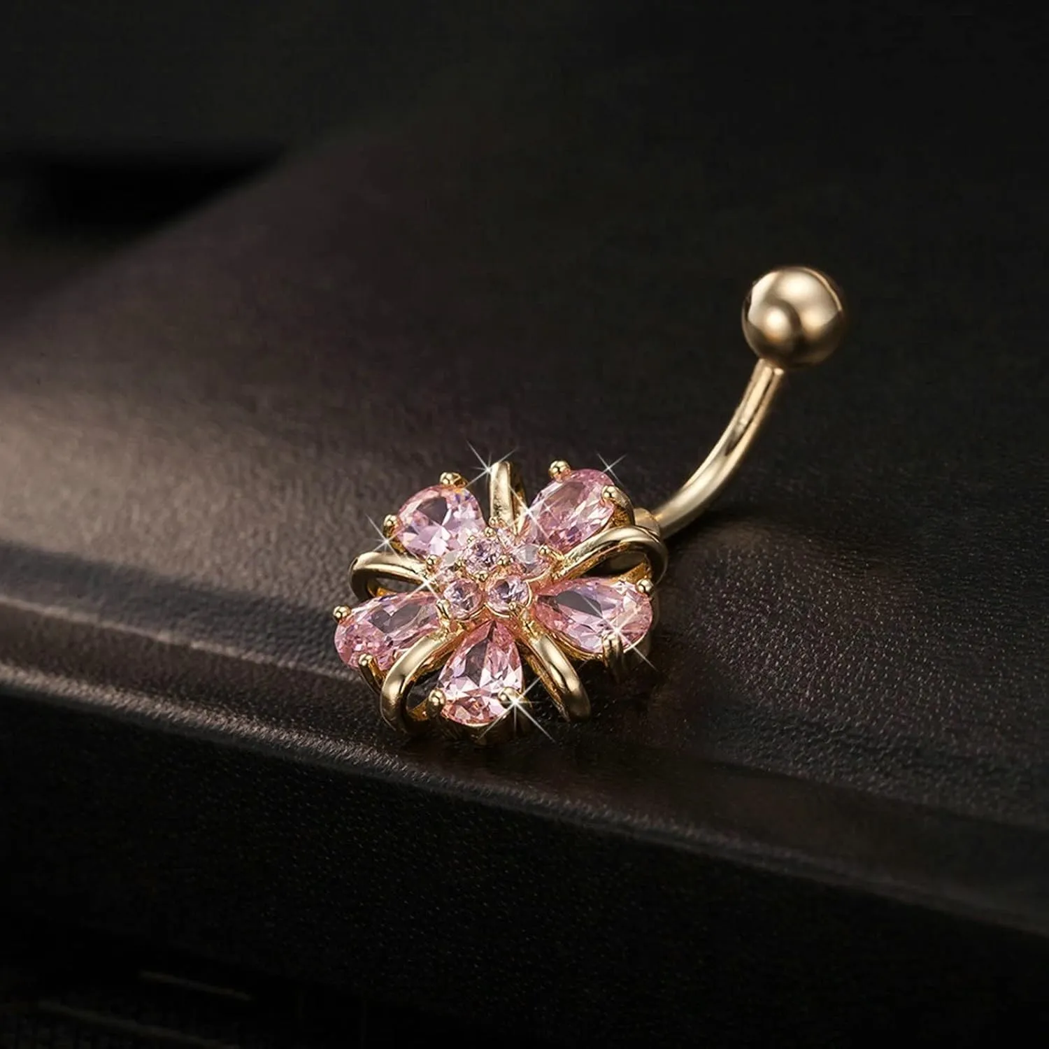 Wycian Bellybutton Ring, Dangle Belly Button Rings Flower Cubic Zirconia White Surgical Steel 3.28G for Women Girls Body Piercing Jewelry
