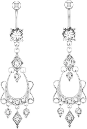 Wycian Bellybuttons Rings, Industrial Piercing Jewelry Aesthetic Cubic Zirconia Silver Surgical Steel Teardrop Tassel for Women Body Piercing Jewelry
