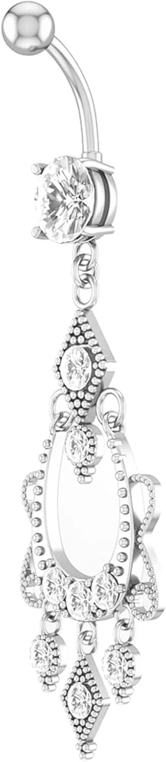 Wycian Bellybuttons Rings, Industrial Piercing Jewelry Aesthetic Cubic Zirconia Silver Surgical Steel Teardrop Tassel for Women Body Piercing Jewelry