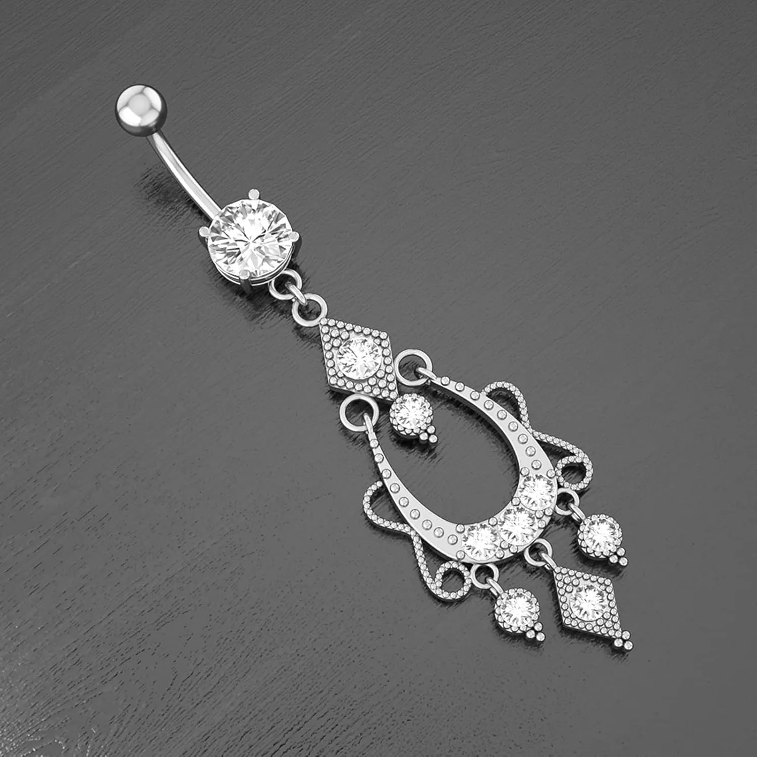 Wycian Bellybuttons Rings, Industrial Piercing Jewelry Aesthetic Cubic Zirconia Silver Surgical Steel Teardrop Tassel for Women Body Piercing Jewelry
