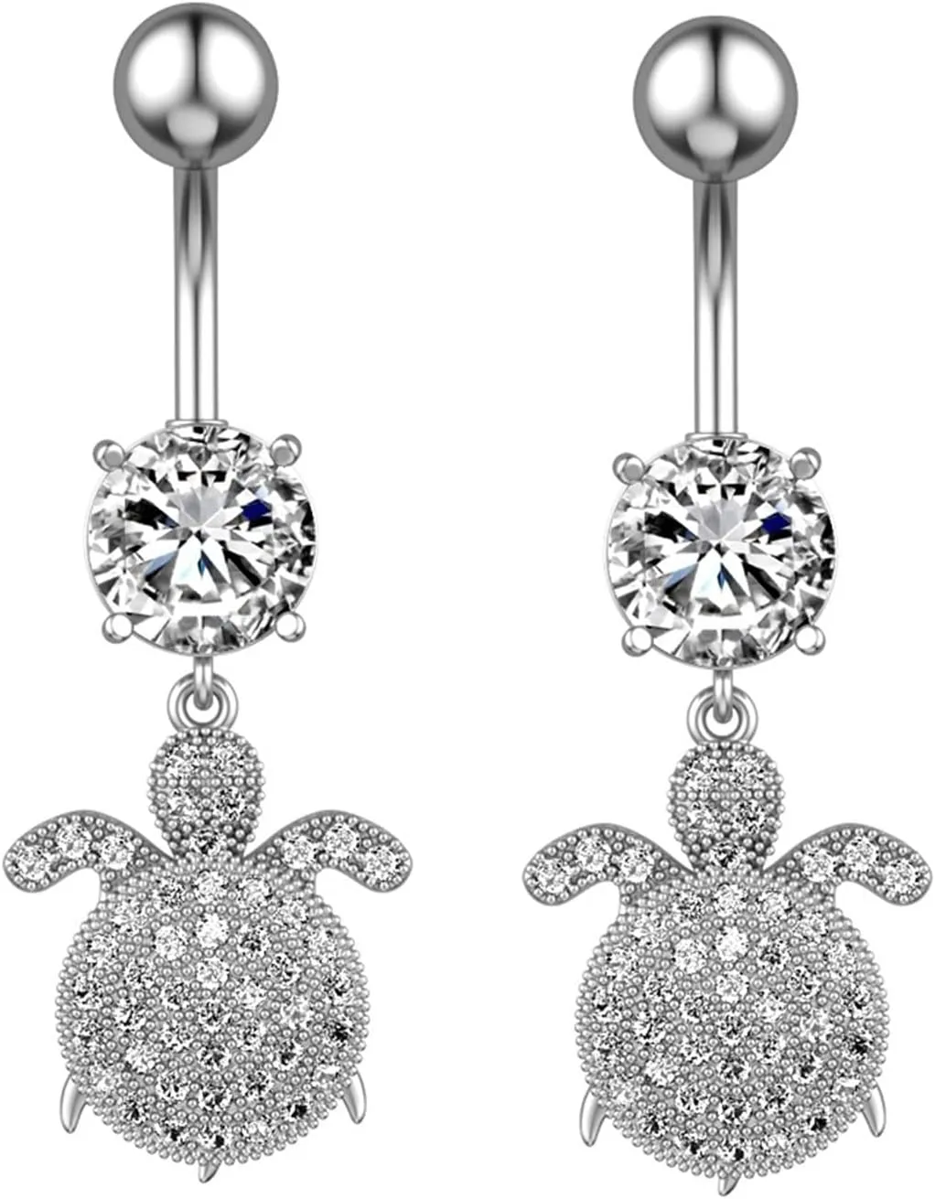 Wycian Body Jewelry Piercing, Navel Rings Cute Cubic Zirconia Silver Surgical Steel Turtle White for Women Girls Body Piercing Jewelry