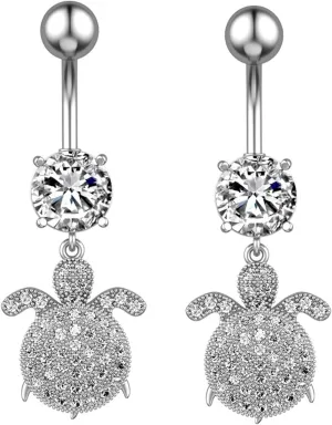 Wycian Body Jewelry Piercing, Navel Rings Cute Cubic Zirconia Silver Surgical Steel Turtle White for Women Girls Body Piercing Jewelry