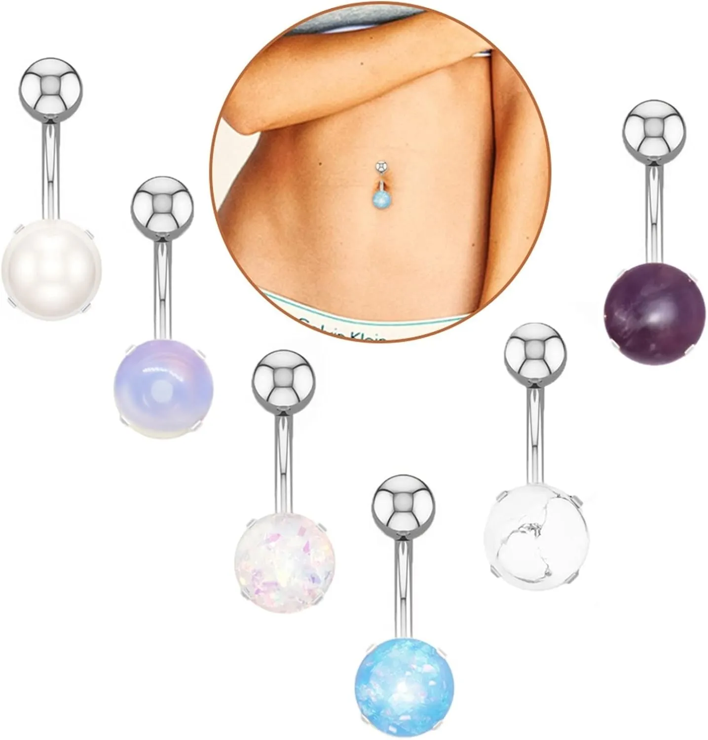 Wycian Couple Gifts, Belly Rings for Women Hypoallergenic Silver Light Purple Surgical Steel Round Turquoise for Women Girls Body Piercing Jewelry