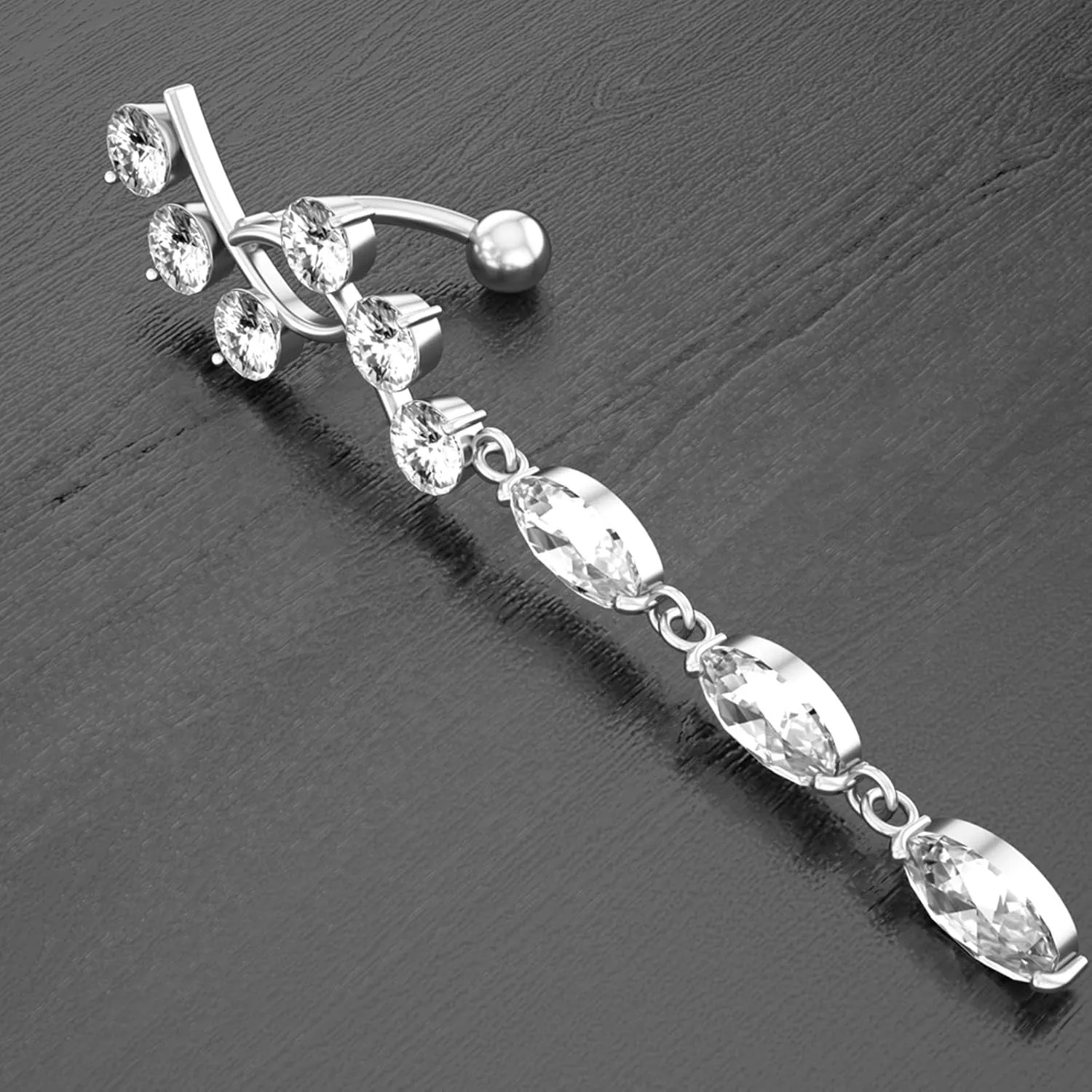 Wycian Navel Rings for Women Dangle, Industrial Piercing Jewelry Aesthetic Cubic Zirconia Silver Surgical Steel Long Chain for Women Piercing Jewelry