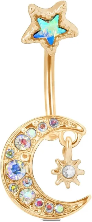 Wycian Quality Piercing Jewelry, Stainless Steel Piercing Jewelry Cubic Zirconia Silver Moon for Women Girls Body Piercing Jewelry