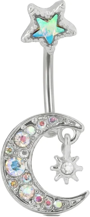 Wycian Quality Piercing Jewelry, Stainless Steel Piercing Jewelry Cubic Zirconia Silver Moon for Women Girls Body Piercing Jewelry