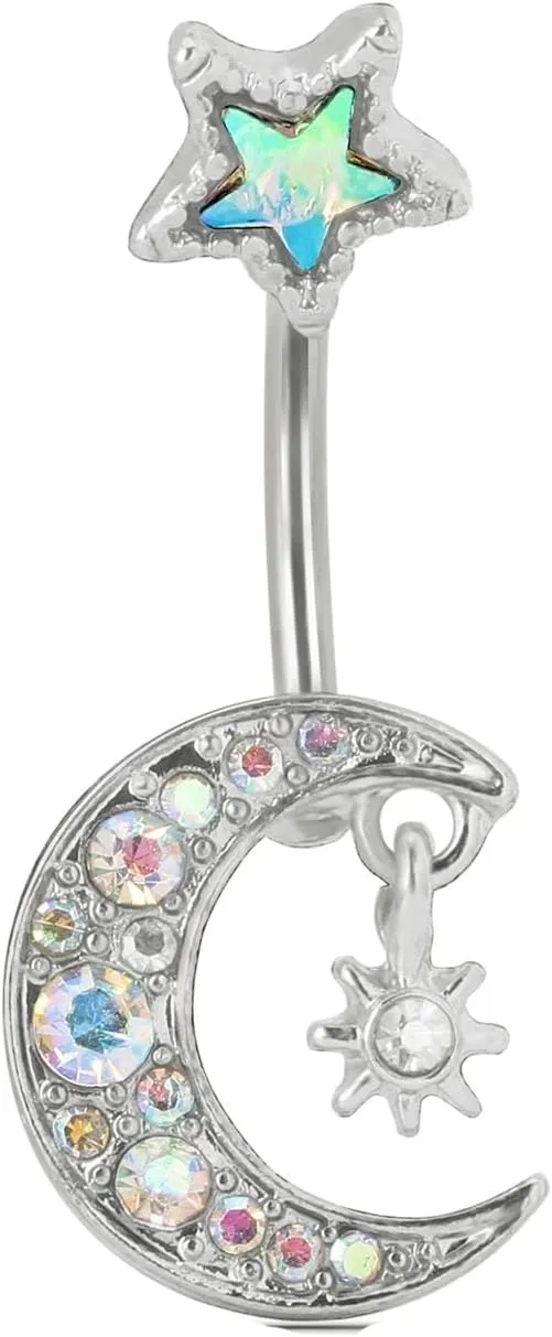Wycian Quality Piercing Jewelry, Stainless Steel Piercing Jewelry Cubic Zirconia Silver Moon for Women Girls Body Piercing Jewelry