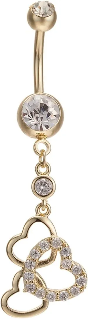 Wycian Self Piercing Jewelry, Belly Button Ring Gem Cubic Zirconia Gold Surgical Steel Hollow Heart 4.08G for Women Girls Body Piercing Jewelry