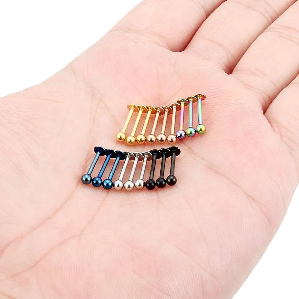 Yaalozei 20G 16G 14G 12G Lip Labret Monroe Medusa Ring Studs 316L Surgical Steel Tragus Helix Cartilage Earring Tongue Cheek Dimple Piercings Jewelry Bar Length 6mm 8mm 10mm 12mm 14mm 16mm 19mm 18PCS
