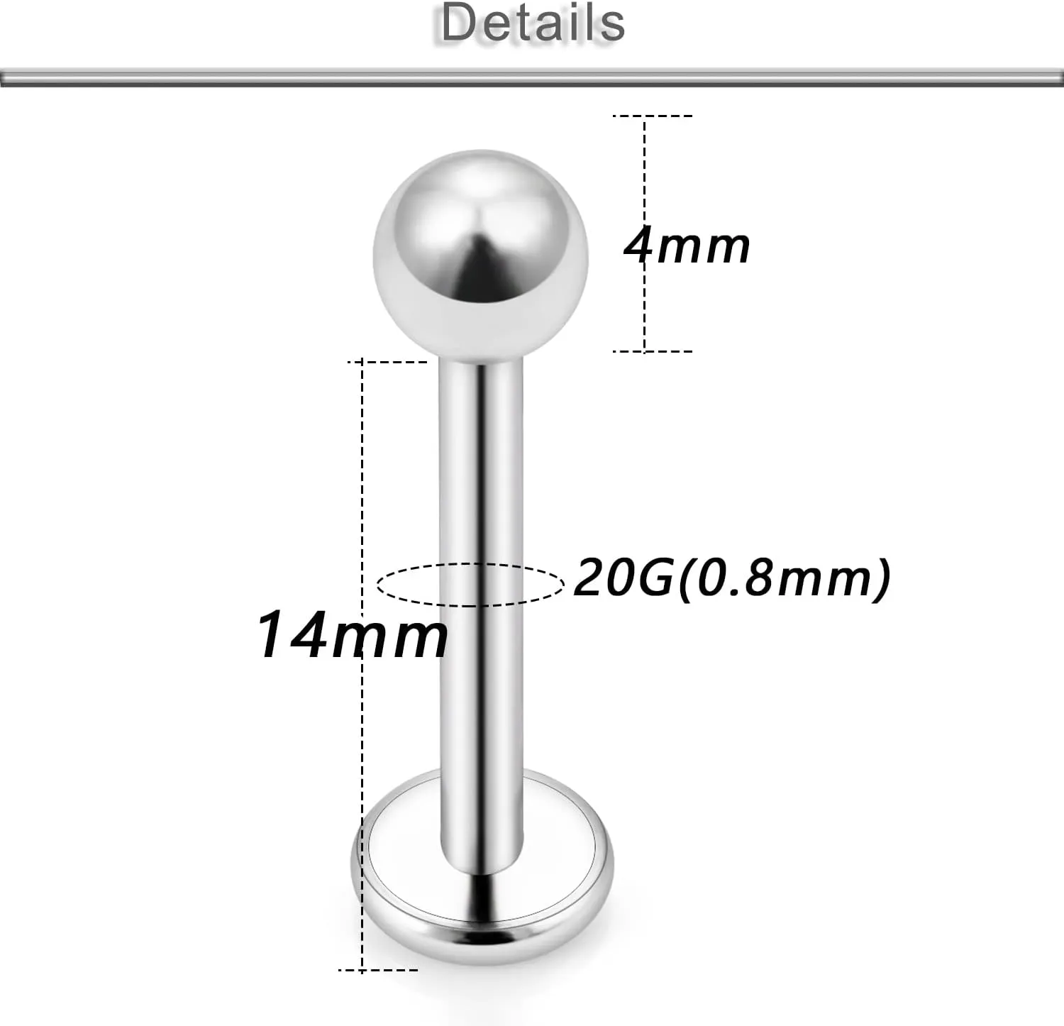 Yaalozei 20G 16G 14G 12G Lip Labret Monroe Medusa Ring Studs 316L Surgical Steel Tragus Helix Cartilage Earring Tongue Cheek Dimple Piercings Jewelry Bar Length 6mm 8mm 10mm 12mm 14mm 16mm 19mm 18PCS