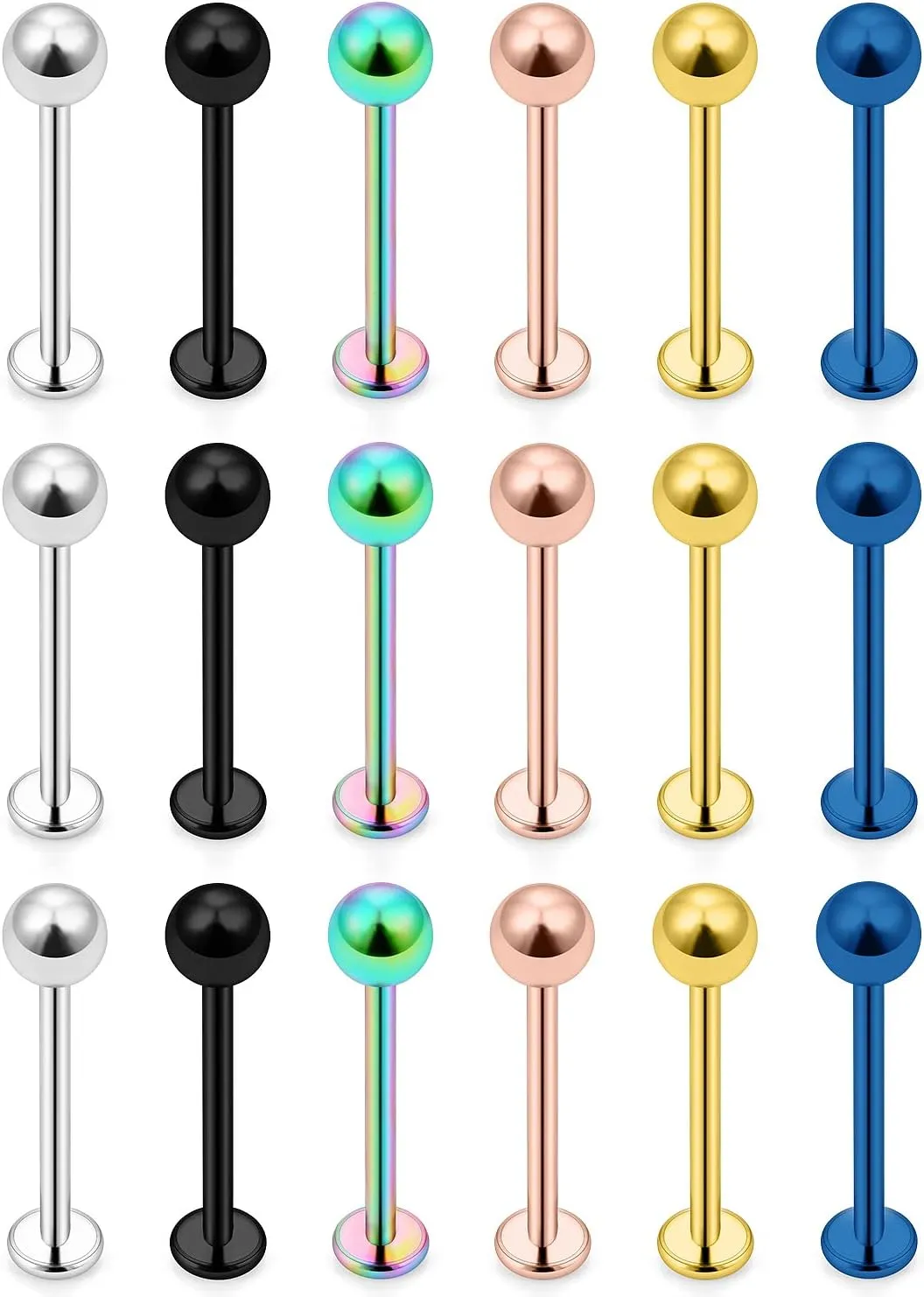 Yaalozei 20G 16G 14G 12G Lip Labret Monroe Medusa Ring Studs 316L Surgical Steel Tragus Helix Cartilage Earring Tongue Cheek Dimple Piercings Jewelry Bar Length 6mm 8mm 10mm 12mm 14mm 16mm 19mm 18PCS