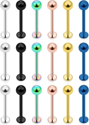 Yaalozei 20G 16G 14G 12G Lip Labret Monroe Medusa Ring Studs 316L Surgical Steel Tragus Helix Cartilage Earring Tongue Cheek Dimple Piercings Jewelry Bar Length 6mm 8mm 10mm 12mm 14mm 16mm 19mm 18PCS