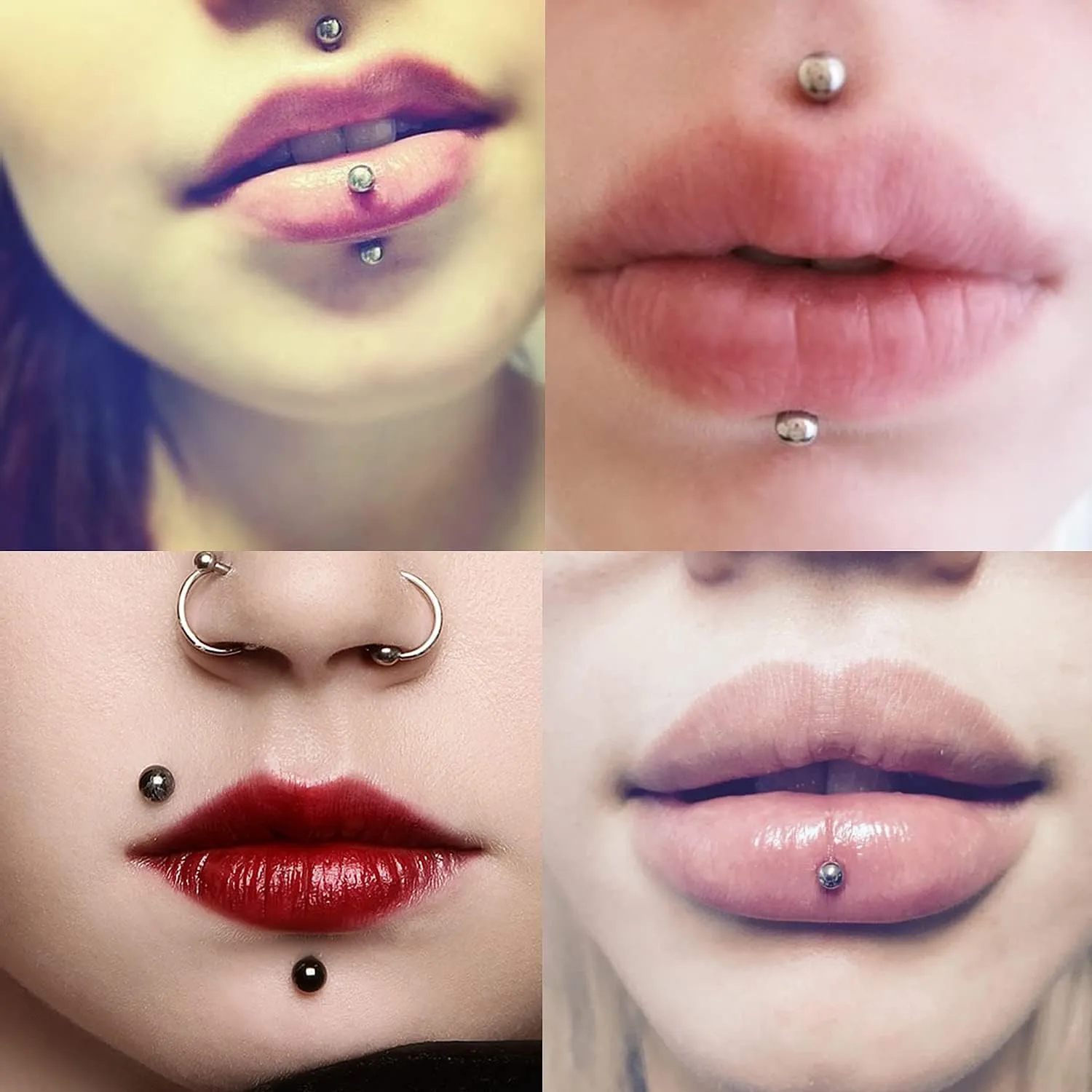 Yaalozei 20G 16G 14G 12G Lip Labret Monroe Medusa Ring Studs 316L Surgical Steel Tragus Helix Cartilage Earring Tongue Cheek Dimple Piercings Jewelry Bar Length 6mm 8mm 10mm 12mm 14mm 16mm 19mm 18PCS