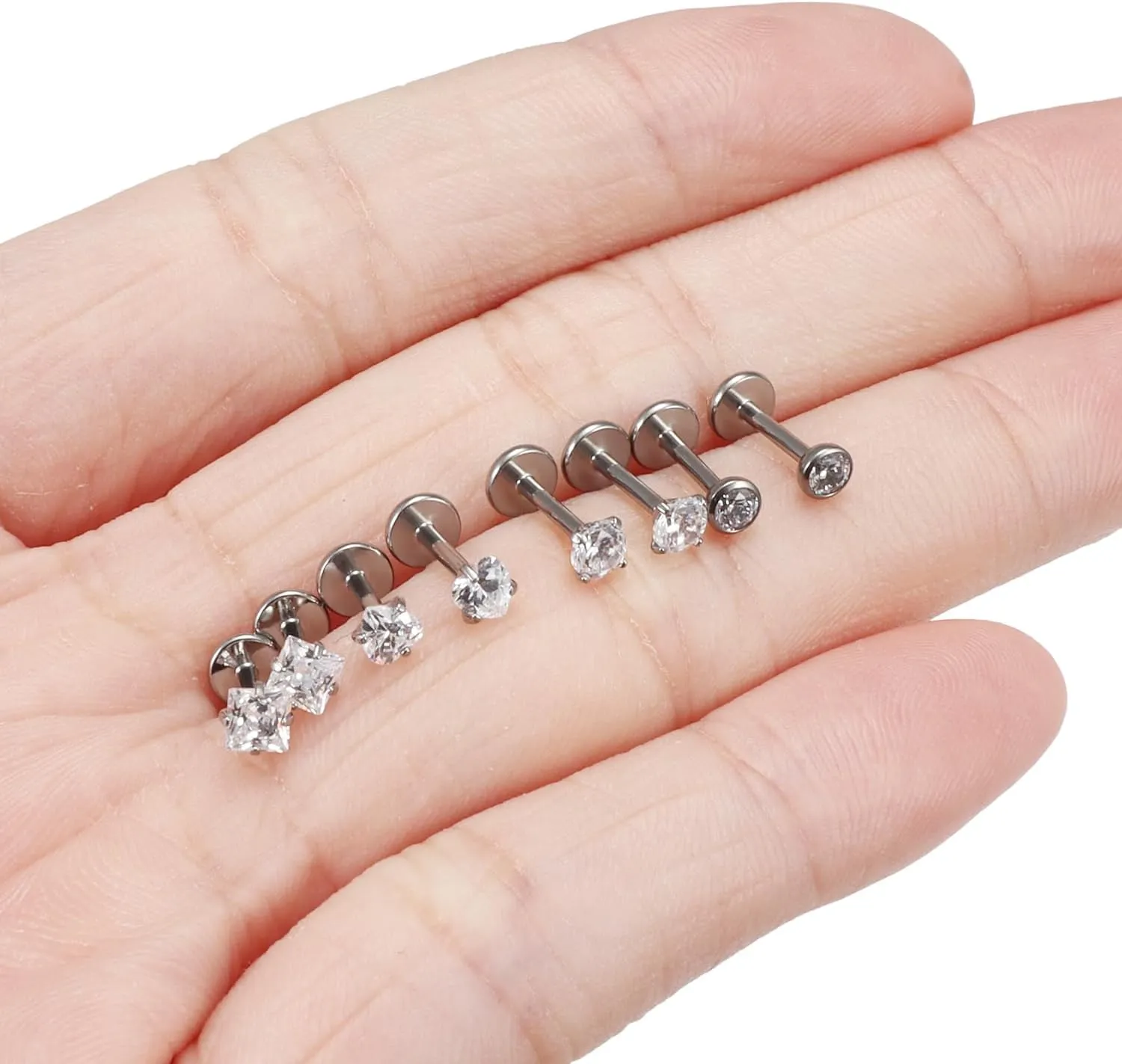 Yaalozei 20G 18G 16G Titanium Threadless Push in Nose Rings Studs G23 Hypoallergenic Lip Labret Medusa Rings Flat Back Tragus Helix Cartilage Earrings Stud Piercing Jewerly for Women Men 6mm Bars