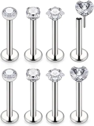 Yaalozei 20G 18G 16G Titanium Threadless Push in Nose Rings Studs G23 Hypoallergenic Lip Labret Medusa Rings Flat Back Tragus Helix Cartilage Earrings Stud Piercing Jewerly for Women Men 6mm Bars