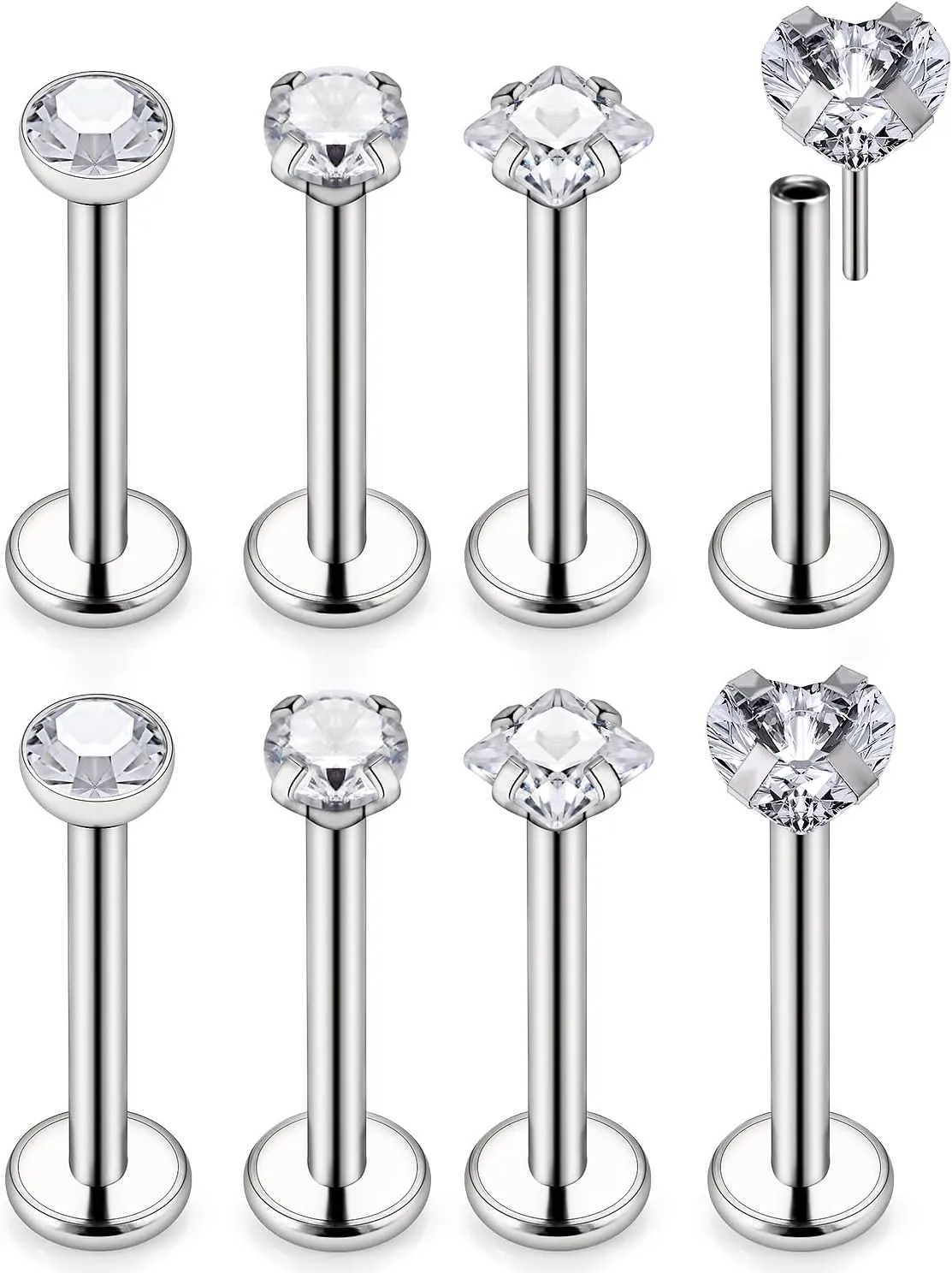 Yaalozei 20G 18G 16G Titanium Threadless Push in Nose Rings Studs G23 Hypoallergenic Lip Labret Medusa Rings Flat Back Tragus Helix Cartilage Earrings Stud Piercing Jewerly for Women Men 6mm Bars