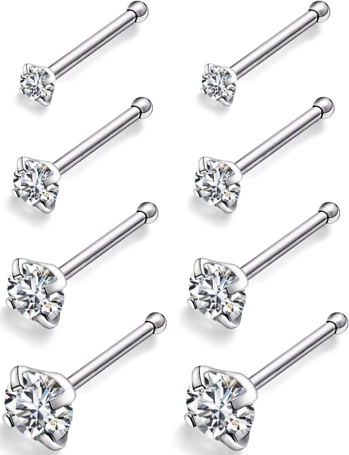 Yaalozei 22G 20G 18G G23 Titanium Nose Ring Studs Hypoallergenic Straight Nose Studs Multicolored Opal Nose Stud Silver Nostril Piercings Nose Piercing Jewerly for Women Men CZ 1.5mm 2mm 2.5mm 3mm