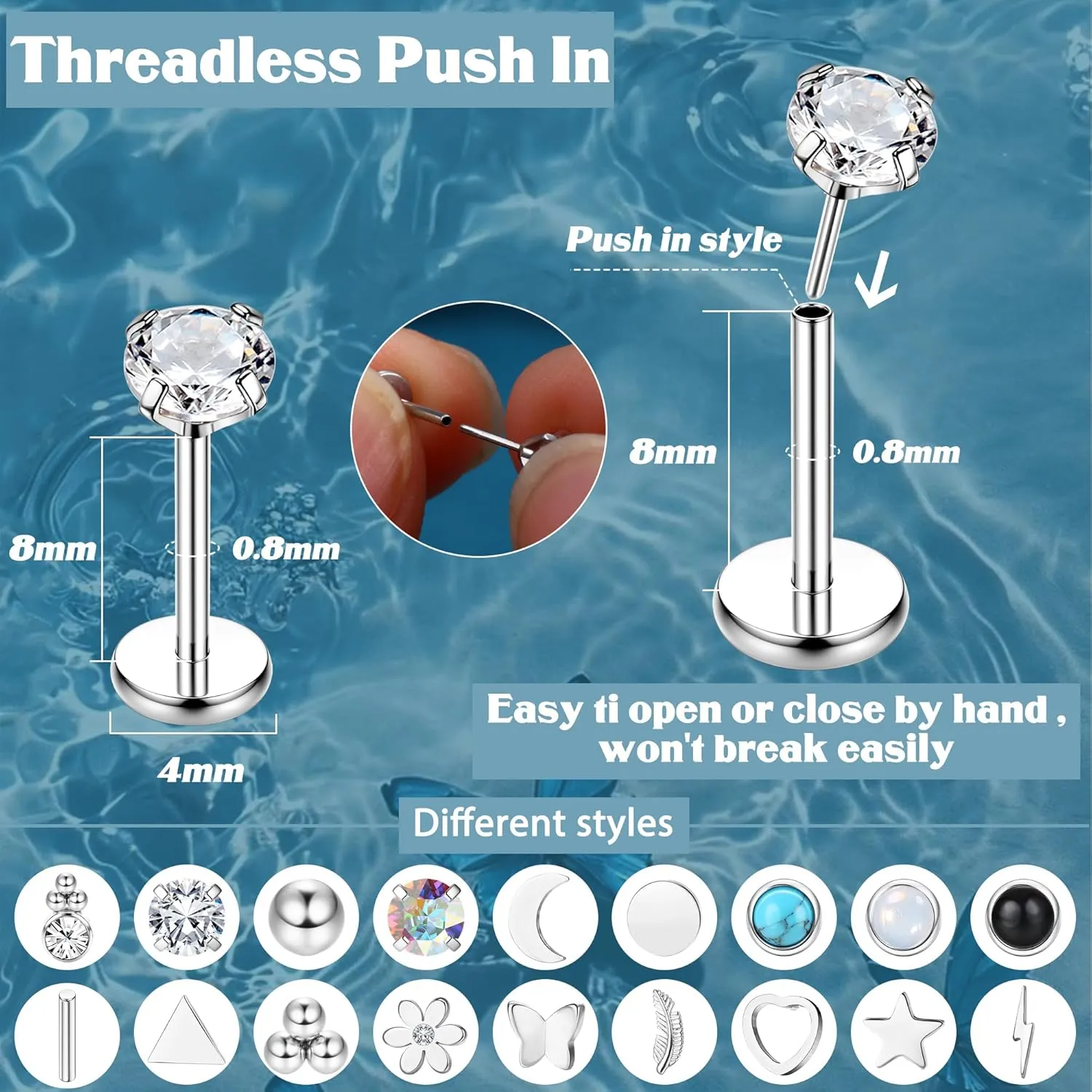 YADOCA 20G Threadless Flat Back Earrings for Women Men - Hypoallergenic Surgical Steel Push in Nose Stud Rings Labret Cartilage Lip Rings Medusa Nostril Conch Tragus Piercing Jewelry 18 Pairs