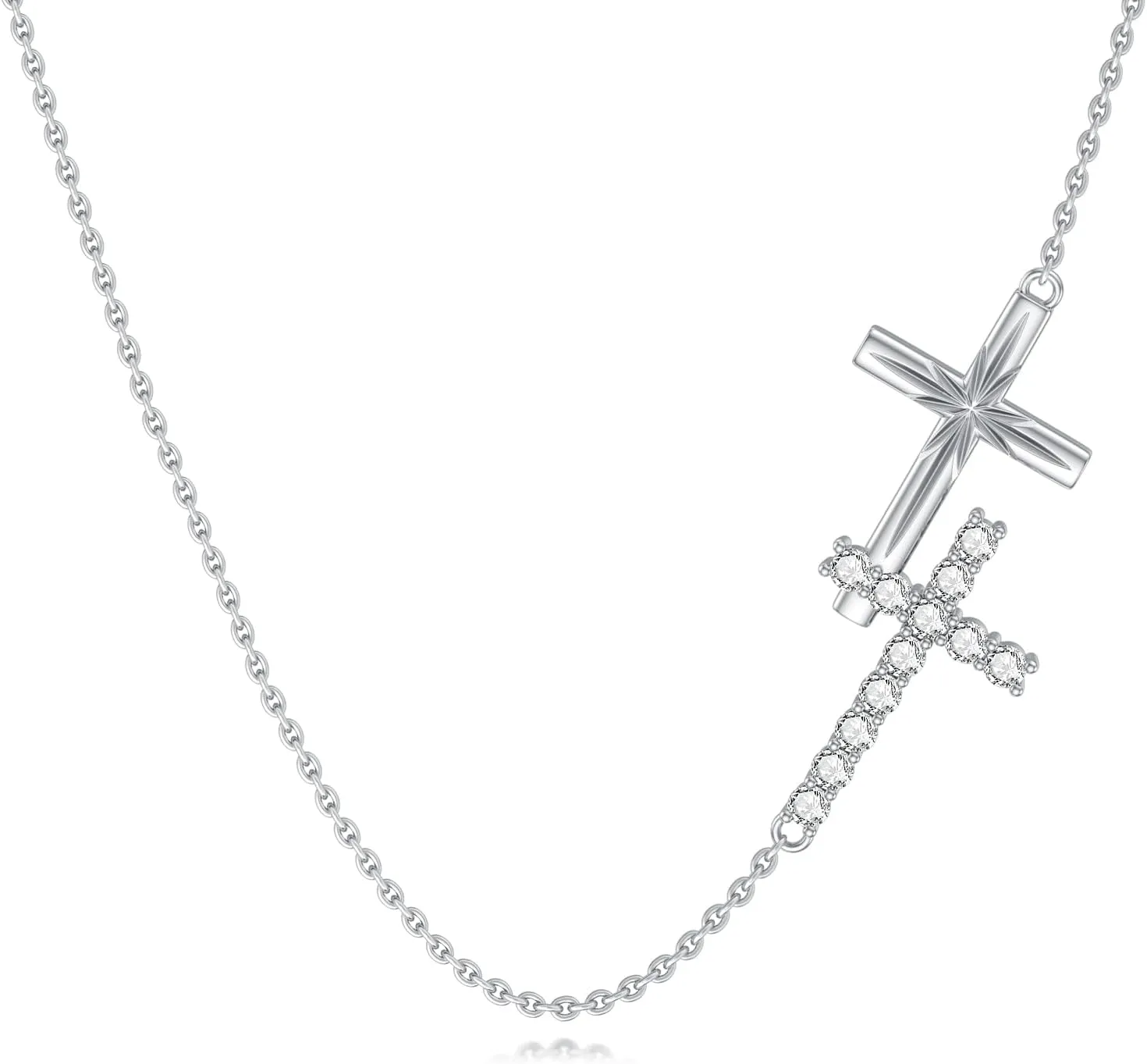 YAFEINI Double Cross Necklace Sterling Silver Sideways Cross Necklace Double Cross Jewelry for Women