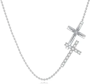 YAFEINI Double Cross Necklace Sterling Silver Sideways Cross Necklace Double Cross Jewelry for Women