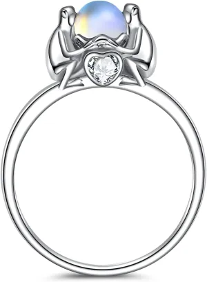 YAFEINI Frogs Hug Ring Sterling Silver Moonstone Ring Vintage Animal Friendship Couple Finger Ring Jewelry Gifts for Women #7