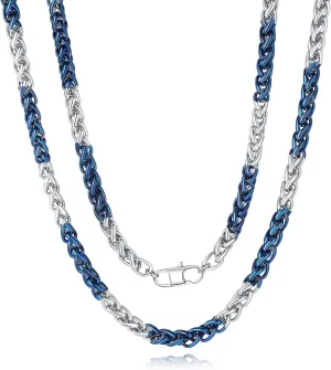 YAMI Unisex Adult Modern Wheat Chain Necklace, Blue Titanium Steel, 18 inches, Lobster Clasp, Blue Stone, Gold & Silver Plated, Fine Jewelry, Casual
