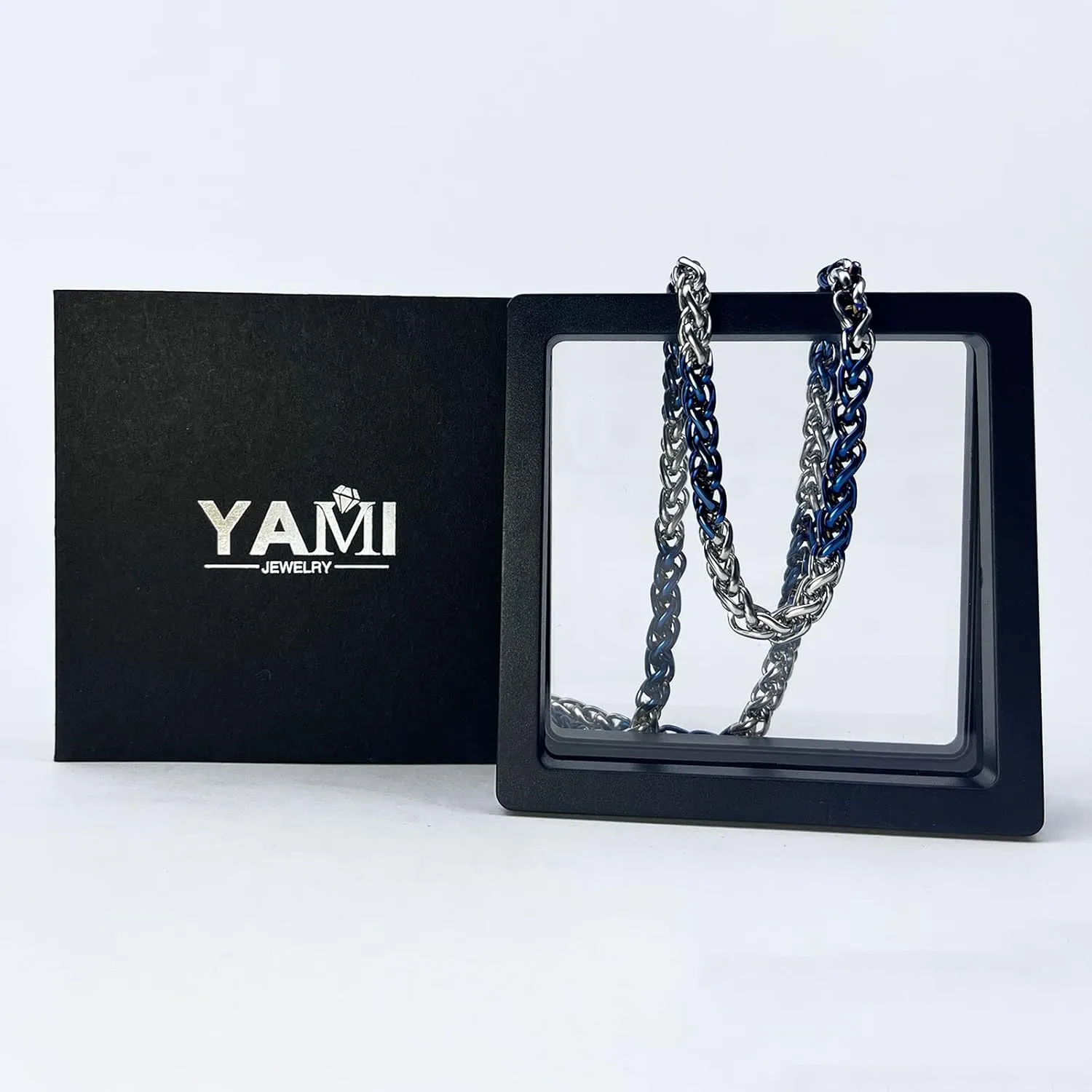 YAMI Unisex Adult Modern Wheat Chain Necklace, Blue Titanium Steel, 18 inches, Lobster Clasp, Blue Stone, Gold & Silver Plated, Fine Jewelry, Casual