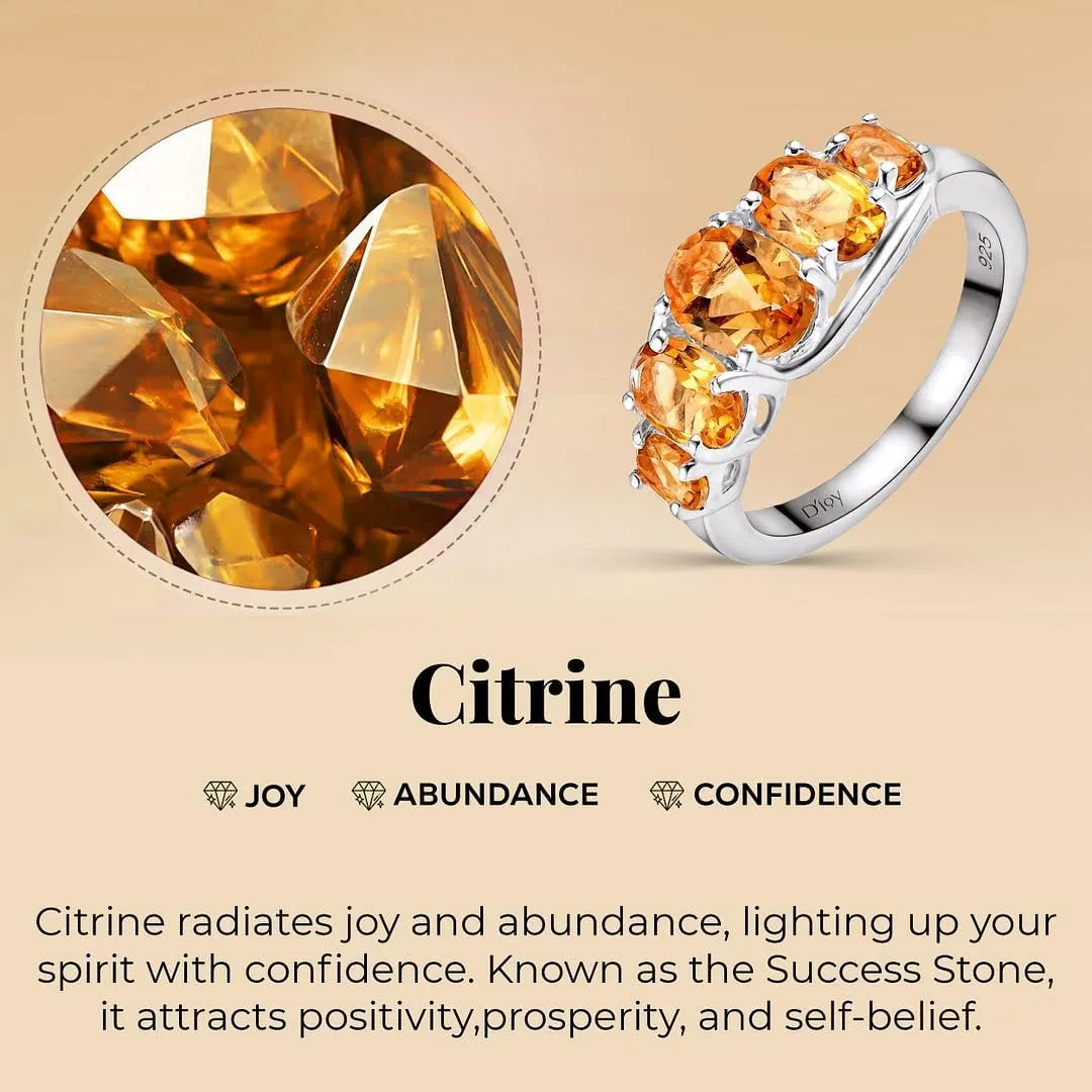 Yellow Citrine Ring 5 Stone - Birthstone Rings for Women in 925 Sterling Silver Engagement Promise Gemstone Jewelry - Birthday Gifts for Her