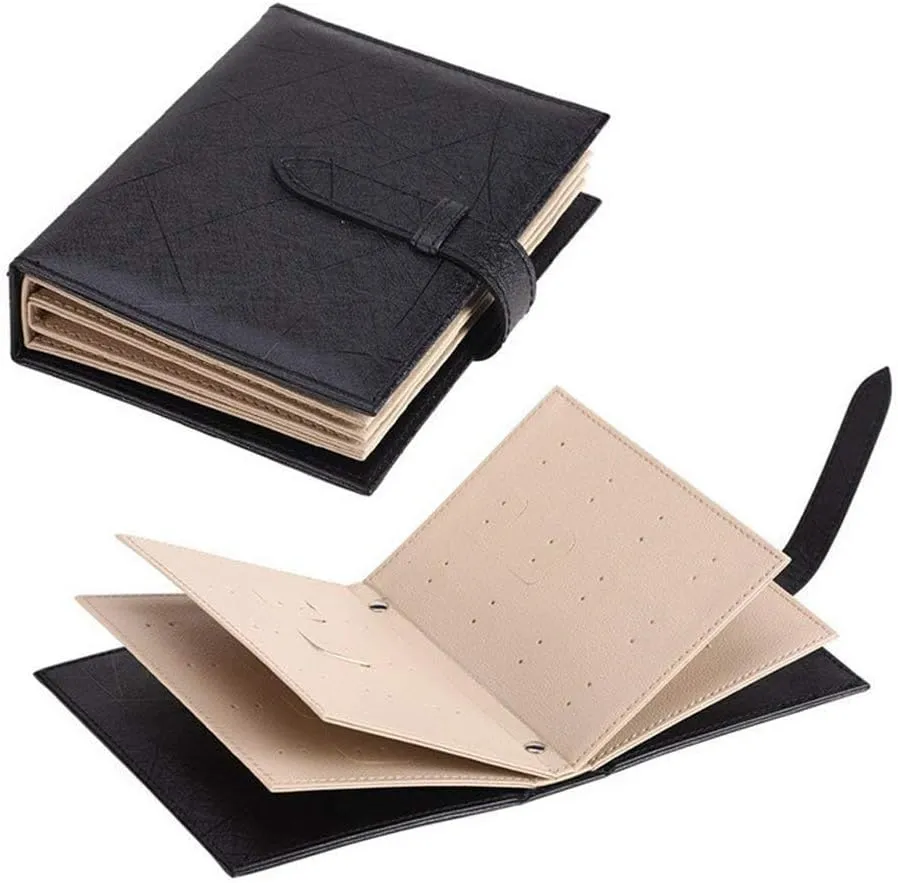 Yiluana Earring Book Organizer, Portable Earring Holder Case Pu Leather Travel Earring Case with Foldable Book Design (Black)