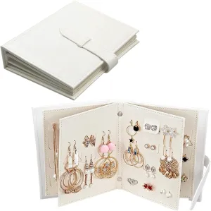 Yiluana Earring Book Organizer, Portable Earring Holder Case Pu Leather Travel Earring Case with Foldable Book Design (White)