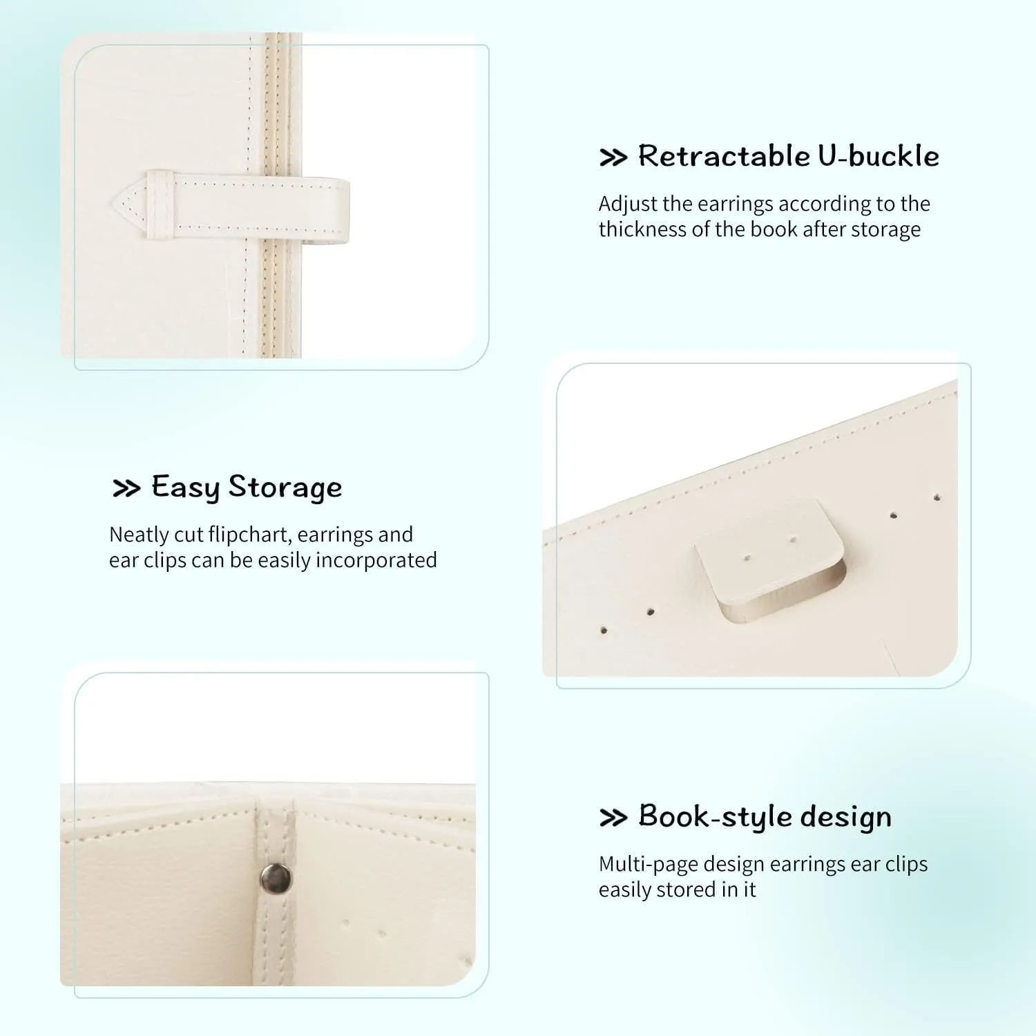 Yiluana Earring Book Organizer, Portable Earring Holder Case Pu Leather Travel Earring Case with Foldable Book Design (White)