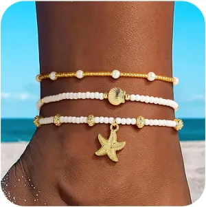 Yoosteel Beaded Ankle Bracelets for Women - Boho Bead Anklets Cute Non Tarnish Adjustable Beach Anklet for Women Jewelry Gifts