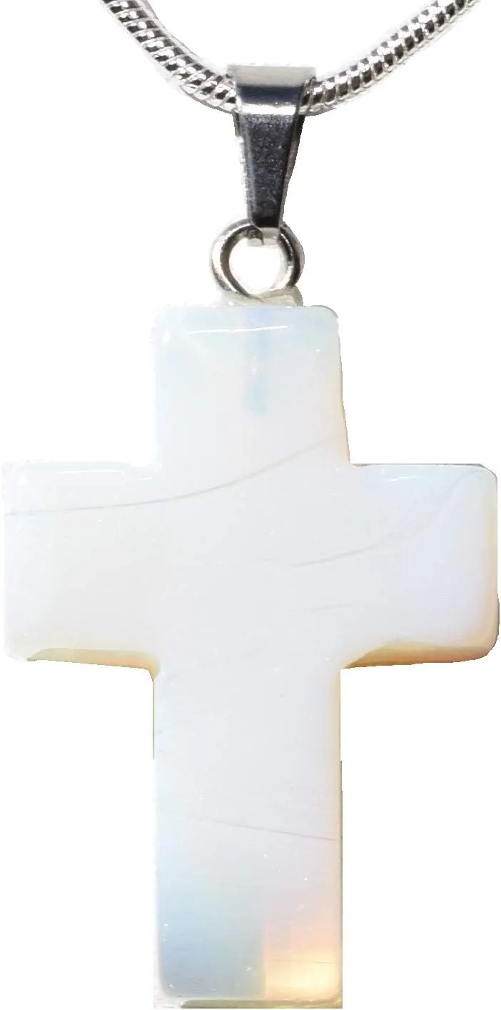 Zenergy Gems Charged Radiant Opalite Pendant   20" Silver-plated Snake Chain & Selenite Heart Charging Crystal
