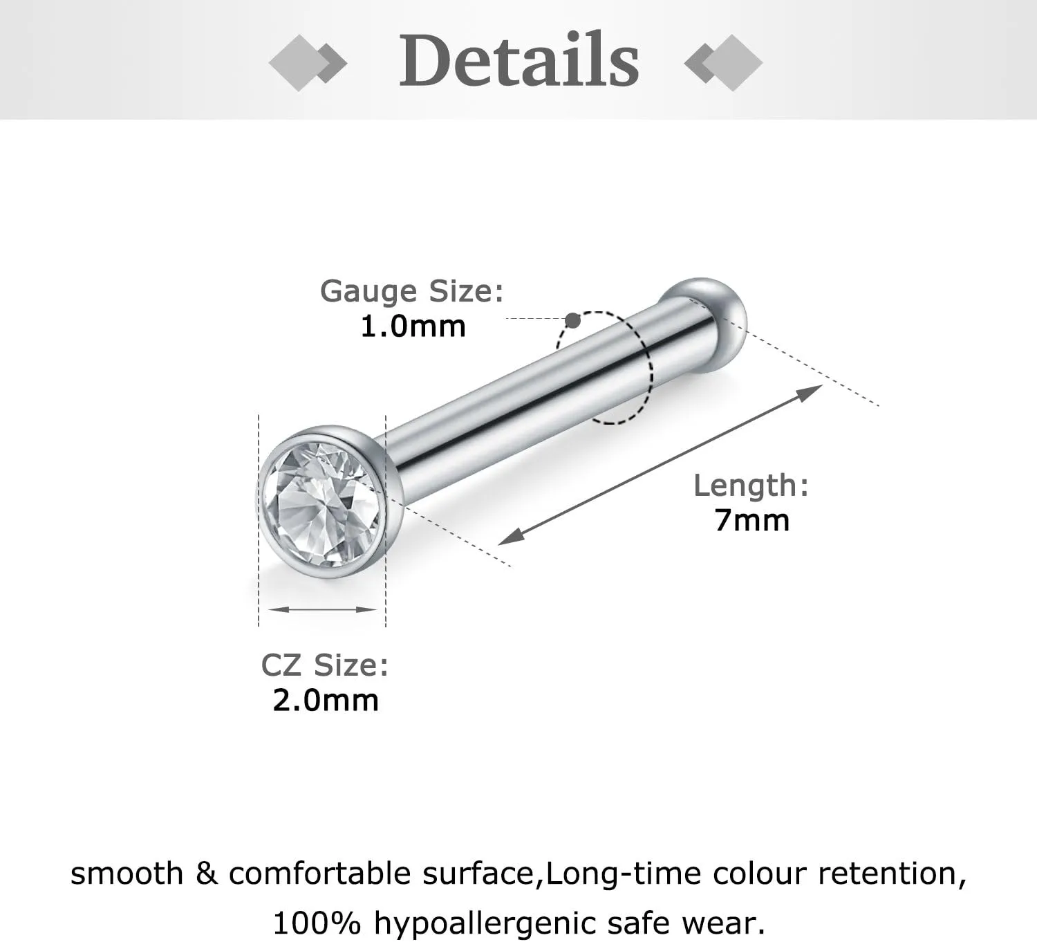 Zolure 18G 20G 22G Nose Pin Bone Screws Studs Surgical Steel Body Piercing Jewelry for Women Men