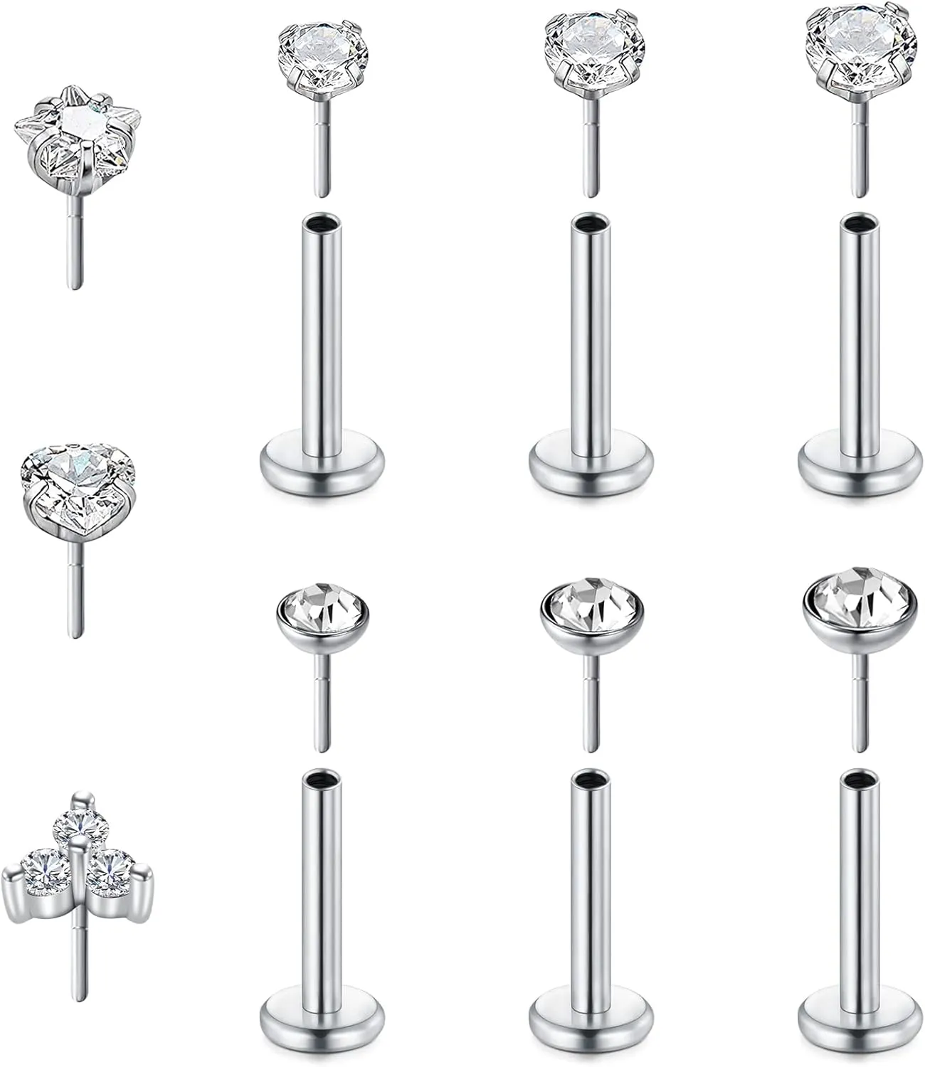 Zolure 18G 20G Threadless Nose Studs and Rings - Surgical Steel Piercing Jewelry for Women Men 1.5/2.0/2.5/3.0mm