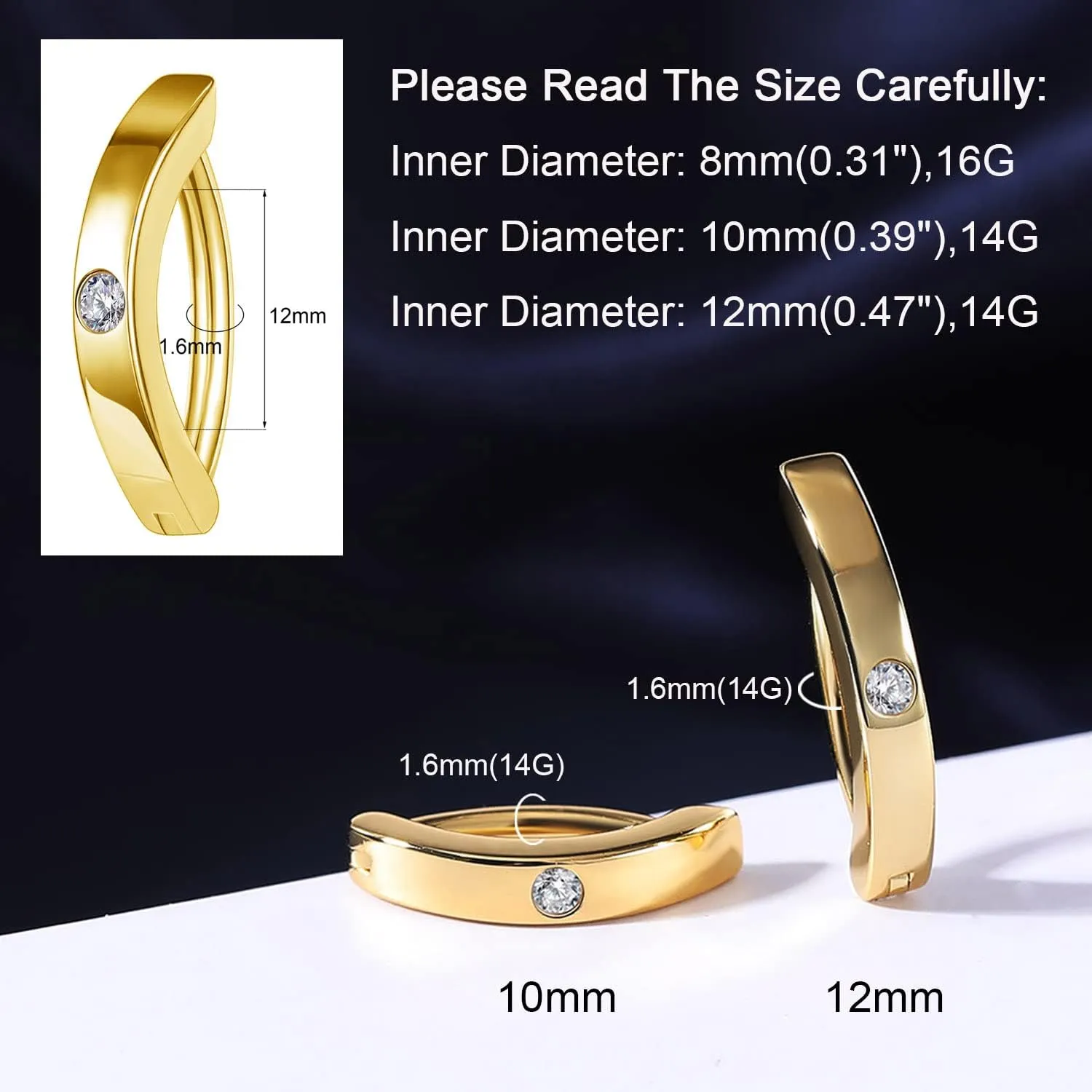 ZS 14G Clicker Belly Button Rings for Women, 3mm Wide 925 Sterling Silver Belly Barbell Piercing Simulated Diamonds Gold Curved Navel Barbell Body Jewelry
