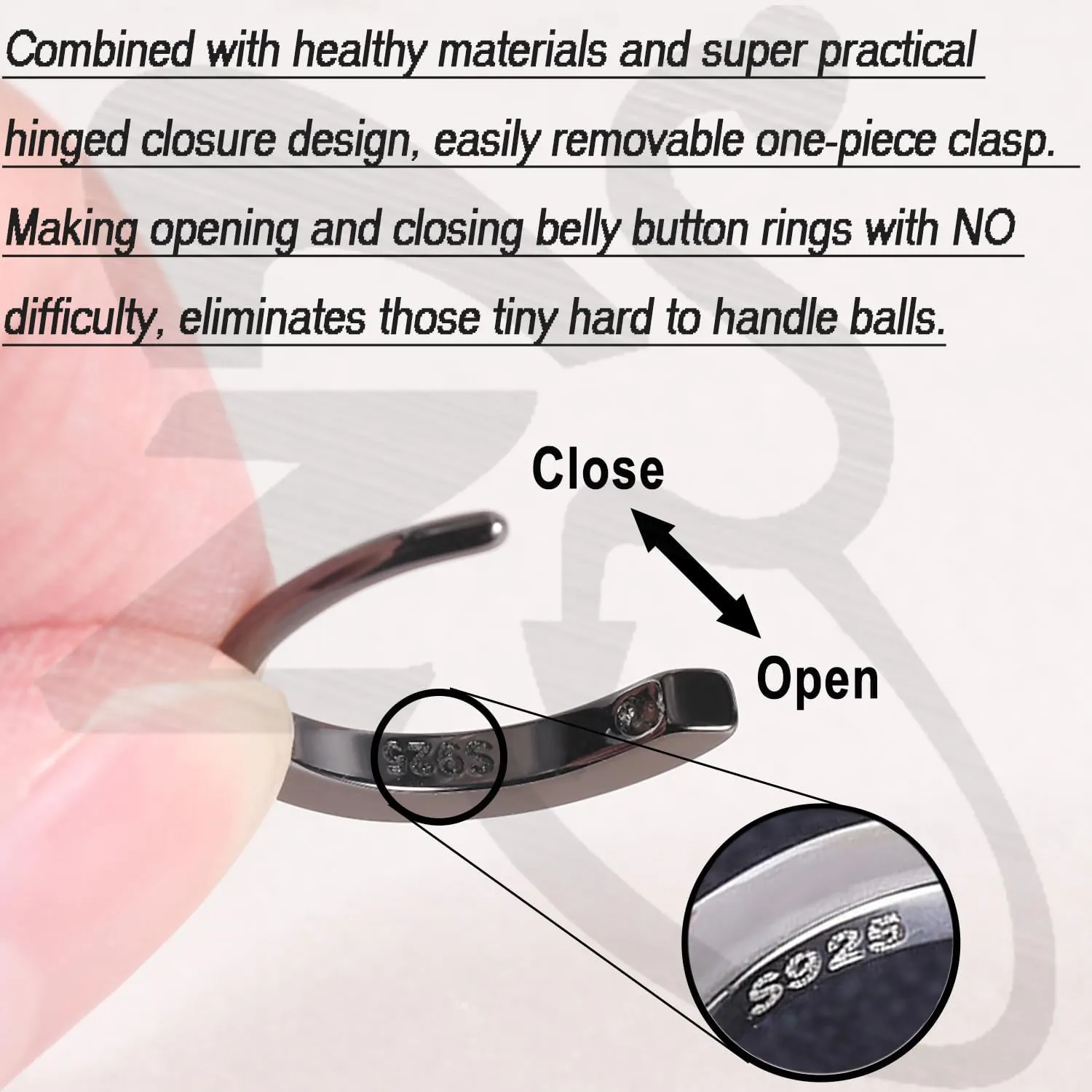 ZS 14G Clicker Belly Button Rings for Women, 925 Sterling Silver Belly Barbell Piercing Gold Reverse Curved Navel Barbell Body Jewelry