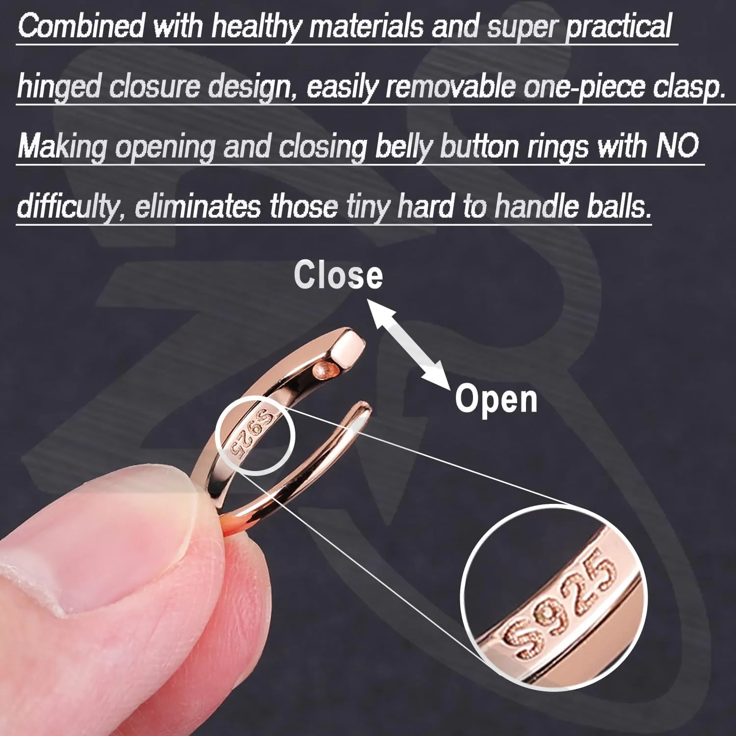 ZS 14G Clicker Belly Button Rings for Women, 925 Sterling Silver Belly Barbell Piercing Gold Reverse Curved Navel Barbell Body Jewelry