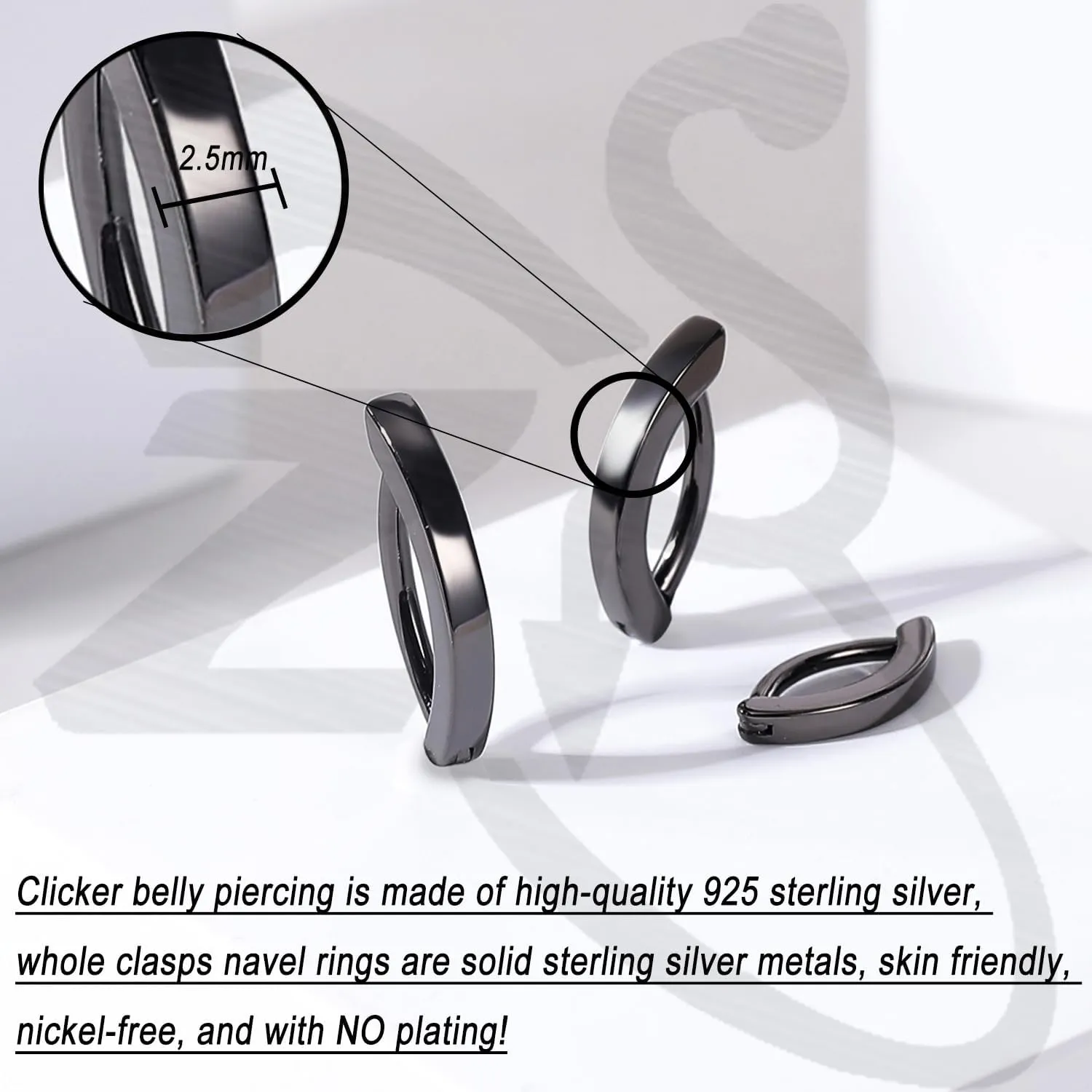 ZS 14G Clicker Belly Button Rings for Women, 925 Sterling Silver Belly Barbell Piercing Gold Reverse Curved Navel Barbell Body Jewelry