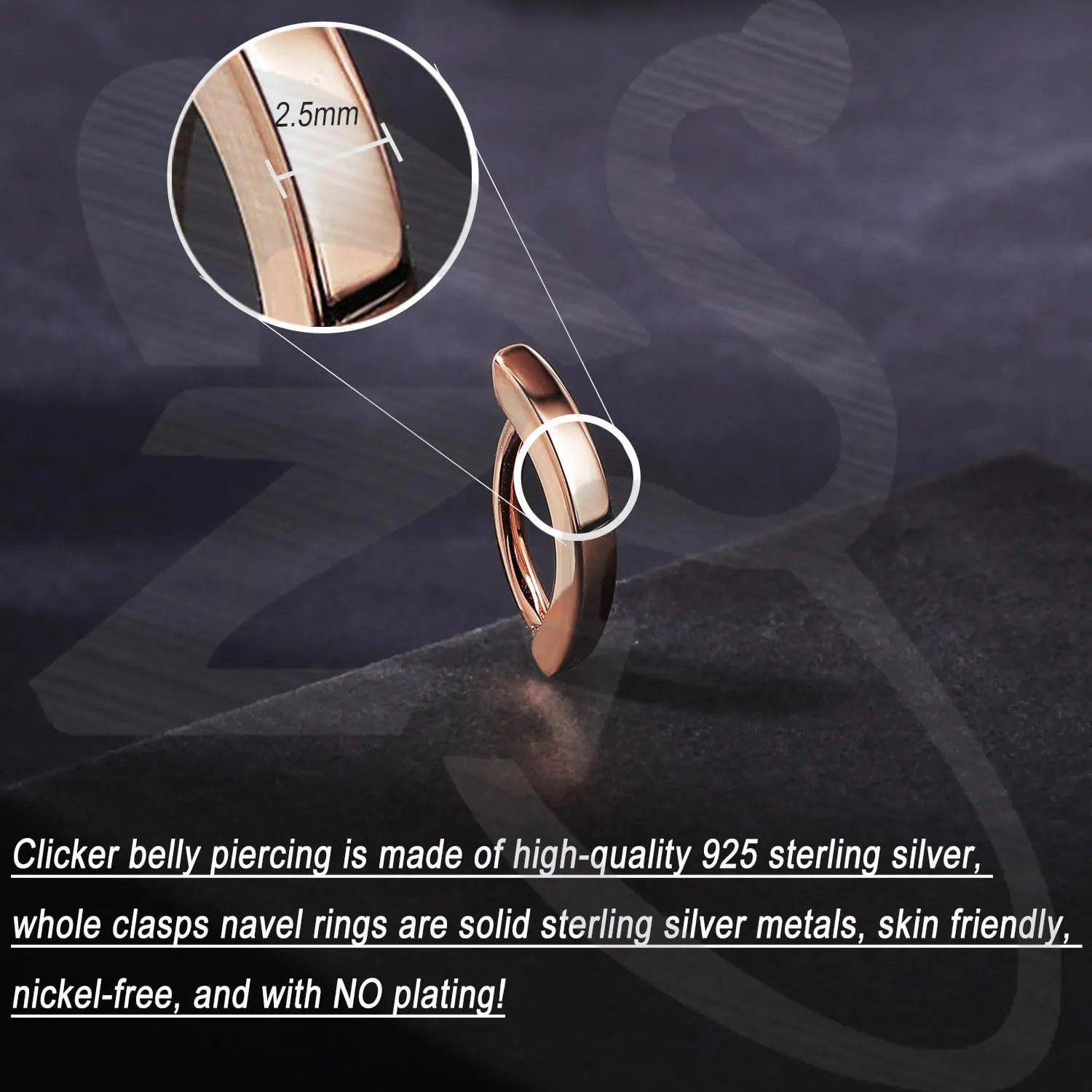ZS 14G Clicker Belly Button Rings for Women, 925 Sterling Silver Belly Barbell Piercing Gold Reverse Curved Navel Barbell Body Jewelry