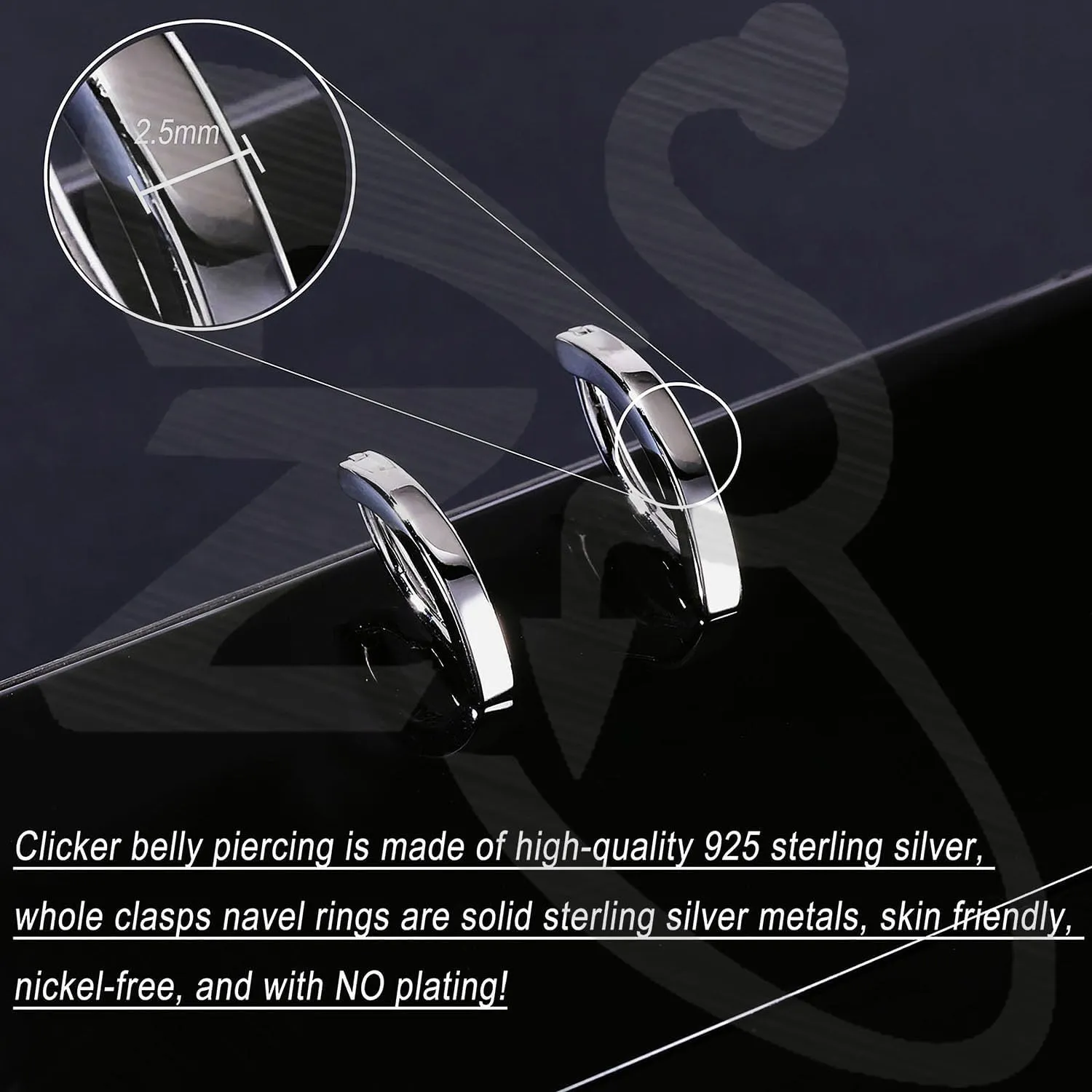 ZS 14G Clicker Belly Button Rings for Women, 925 Sterling Silver Belly Barbell Piercing Gold Reverse Curved Navel Barbell Body Jewelry