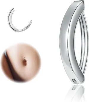 ZS 14G Clicker Belly Button Rings for Women, 925 Sterling Silver Belly Barbell Piercing Gold Reverse Curved Navel Barbell Body Jewelry