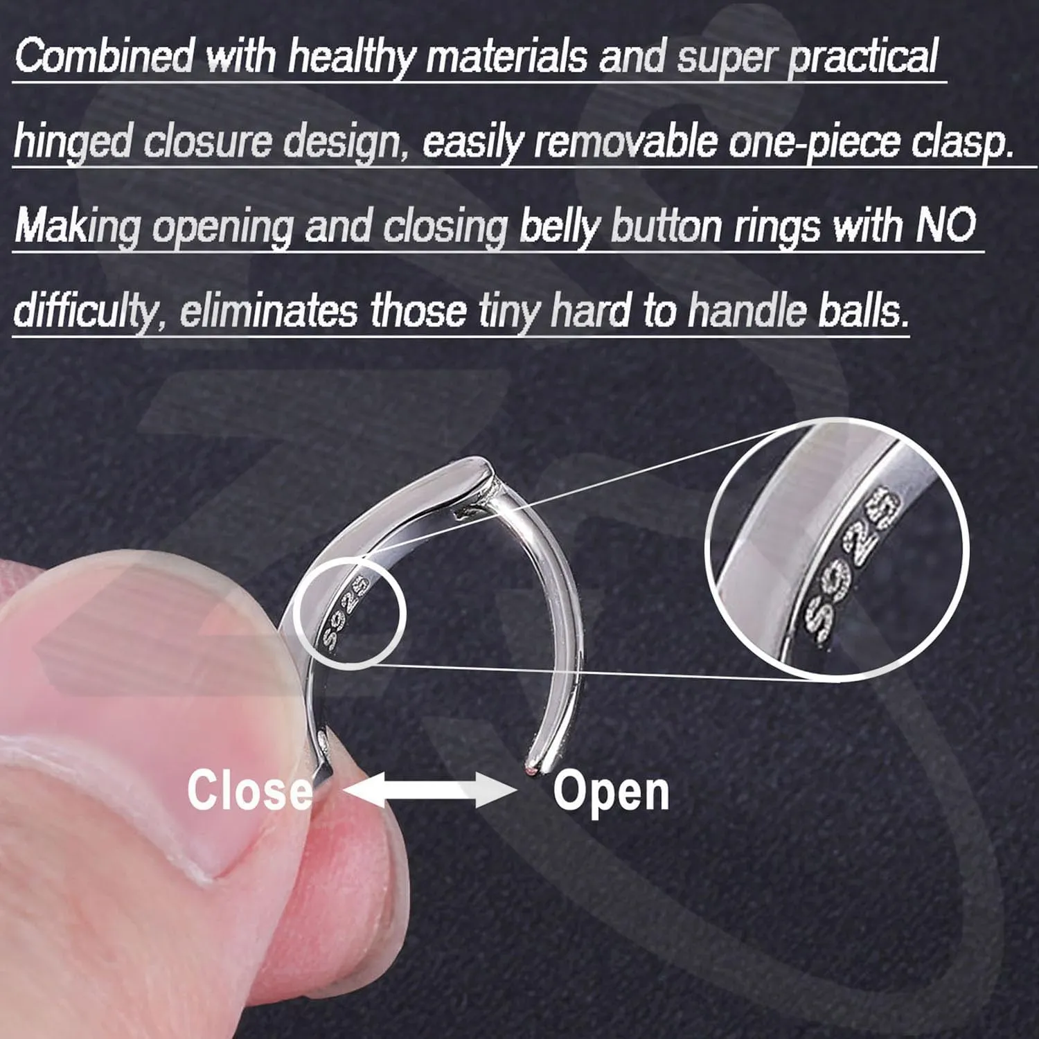 ZS 14G Clicker Belly Button Rings for Women, 925 Sterling Silver Belly Barbell Piercing Gold Reverse Curved Navel Barbell Body Jewelry