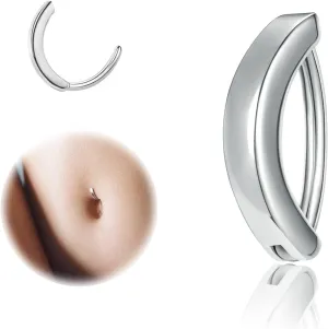 ZS 14G Clicker Belly Button Rings for Women, 925 Sterling Silver Belly Barbell Piercing Gold Reverse Curved Navel Barbell Body Jewelry