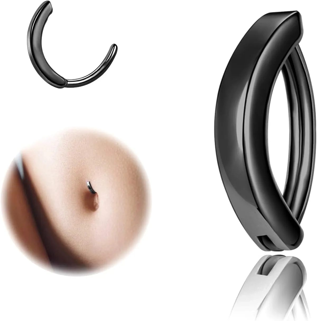 ZS 14G Clicker Belly Button Rings for Women, 925 Sterling Silver Belly Barbell Piercing Gold Reverse Curved Navel Barbell Body Jewelry