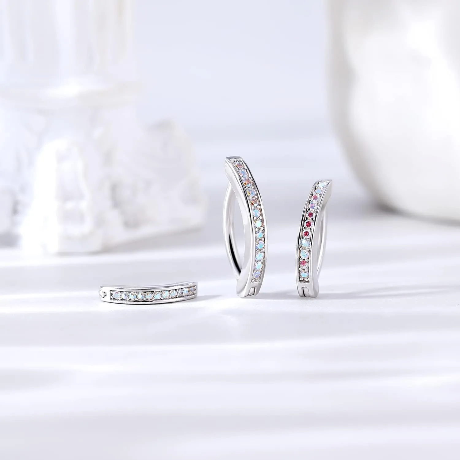 ZS 14G Clicker Belly Button Rings for Women, 925 Sterling Silver Belly Barbell Piercing Simulated Diamonds Rivet Reverse Curved Navel Barbell Body Jewelry